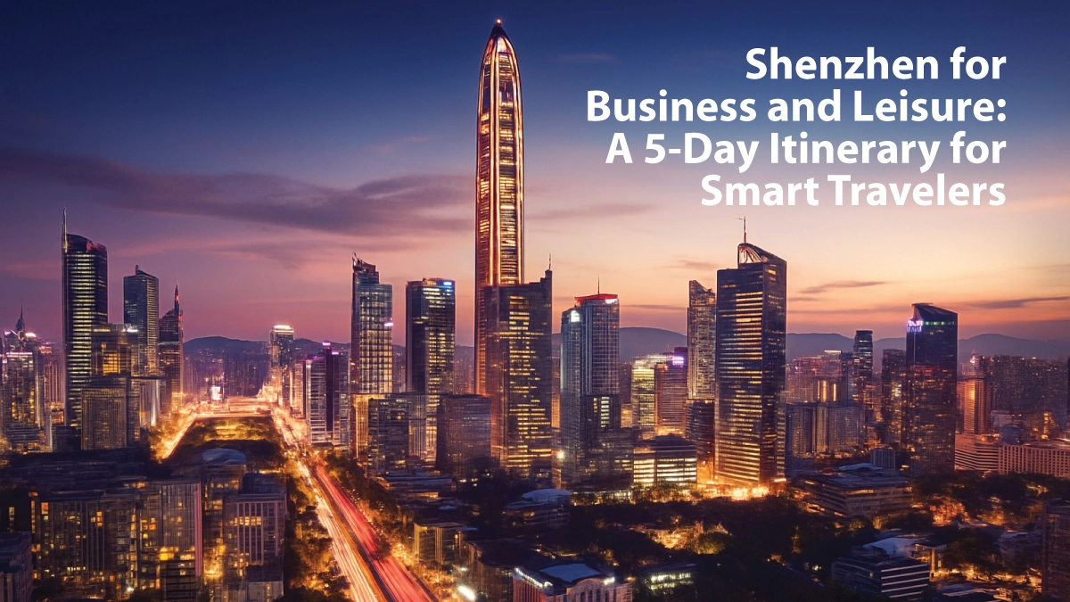 Shenzhen China skyline with a business traveler overviewing a 5-day sourcing trip